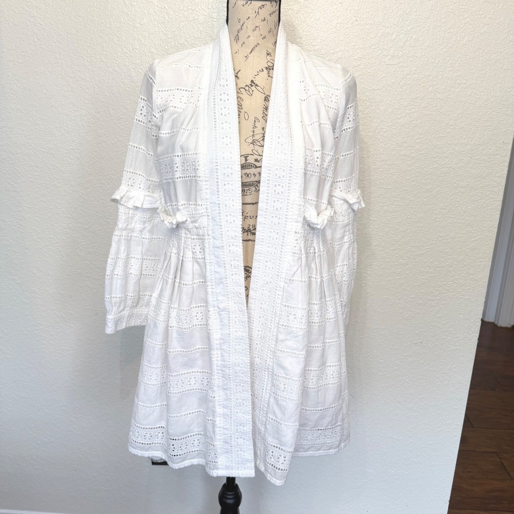 Chicwish Womens White Cotton Eyelet Lace Ruffle Open Front‎ Cardigan XS/S